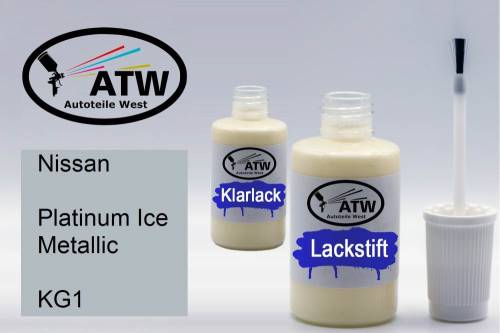 Nissan, Platinum Ice Metallic, KG1: 20ml Lackstift + 20ml Klarlack - Set, von ATW Autoteile West.